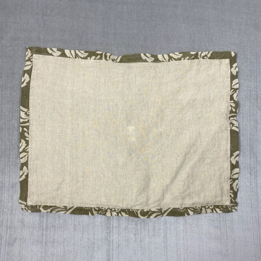 100% Linen Sham‎ Pillowcase 20 x 26 Natural Beige Olive Border Button Closure